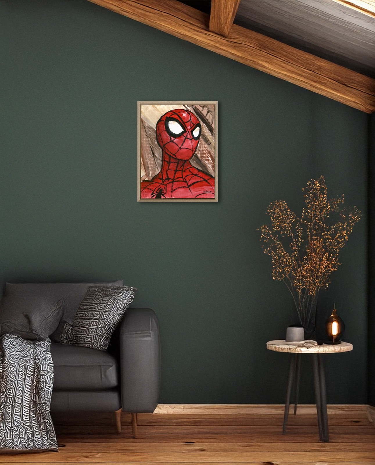 Atherton 11×14 Original Pop Art Comic Acrylic Painting «Spiderman» hand signed