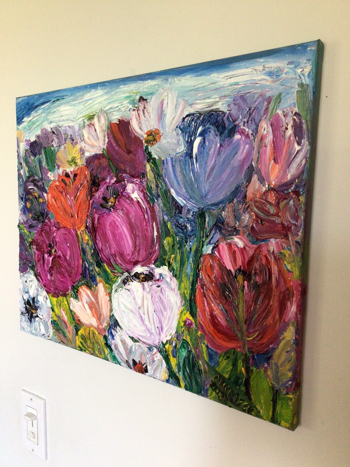 Tulips garden .Original Oil Pairing