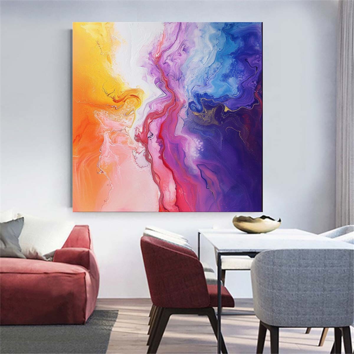 Hand-painted Blue Abstract Purple Oil Paintings On Canvas Wall Art Home 24in