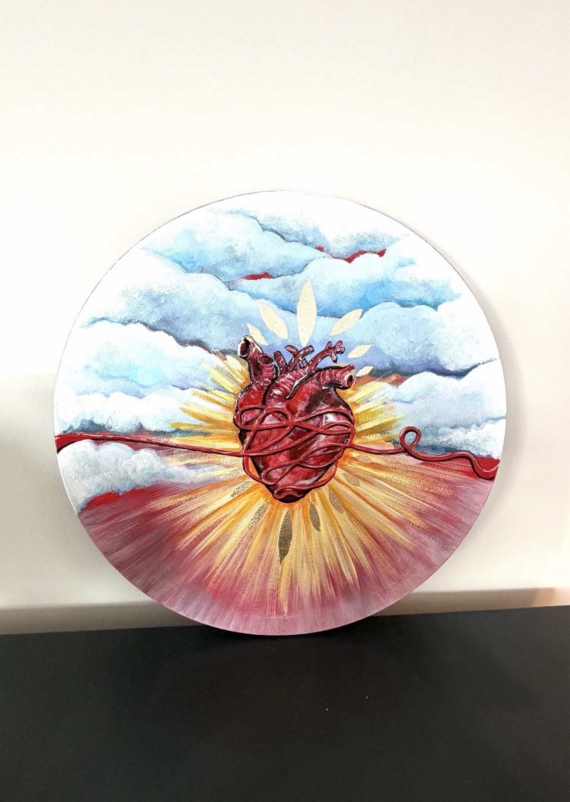 Round Canva Anatomical Heart Radiant Sky- 20”inch- Doctor Gift Ideia- Love Gift