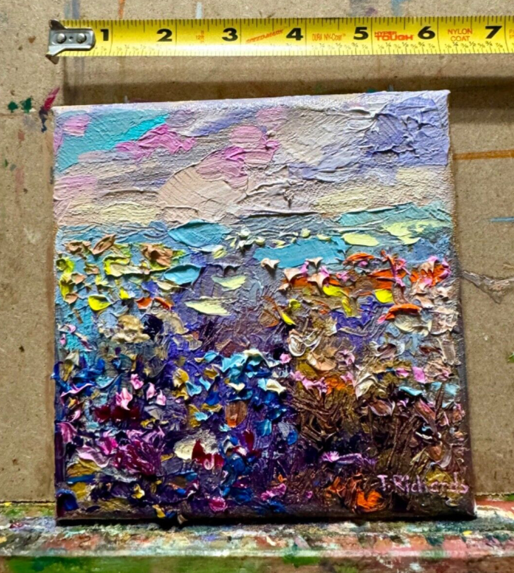 Wildflowers Oil painting ORIGINAL art Lupine floral field artwork Landscape 6×6″