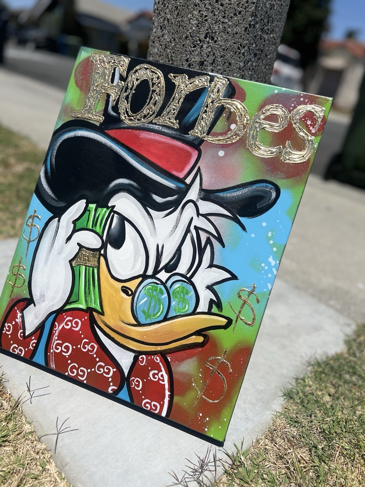 Forbes Cartoon Duck Money Canvas Painting Graffiti Urban Art OOAK Unframed