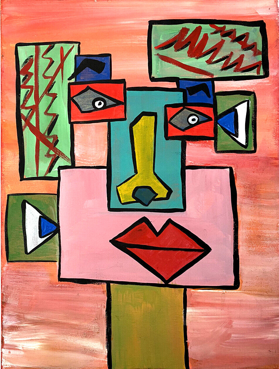 Cardboard Cubism Face Colorful Painting Canvas Expressionism