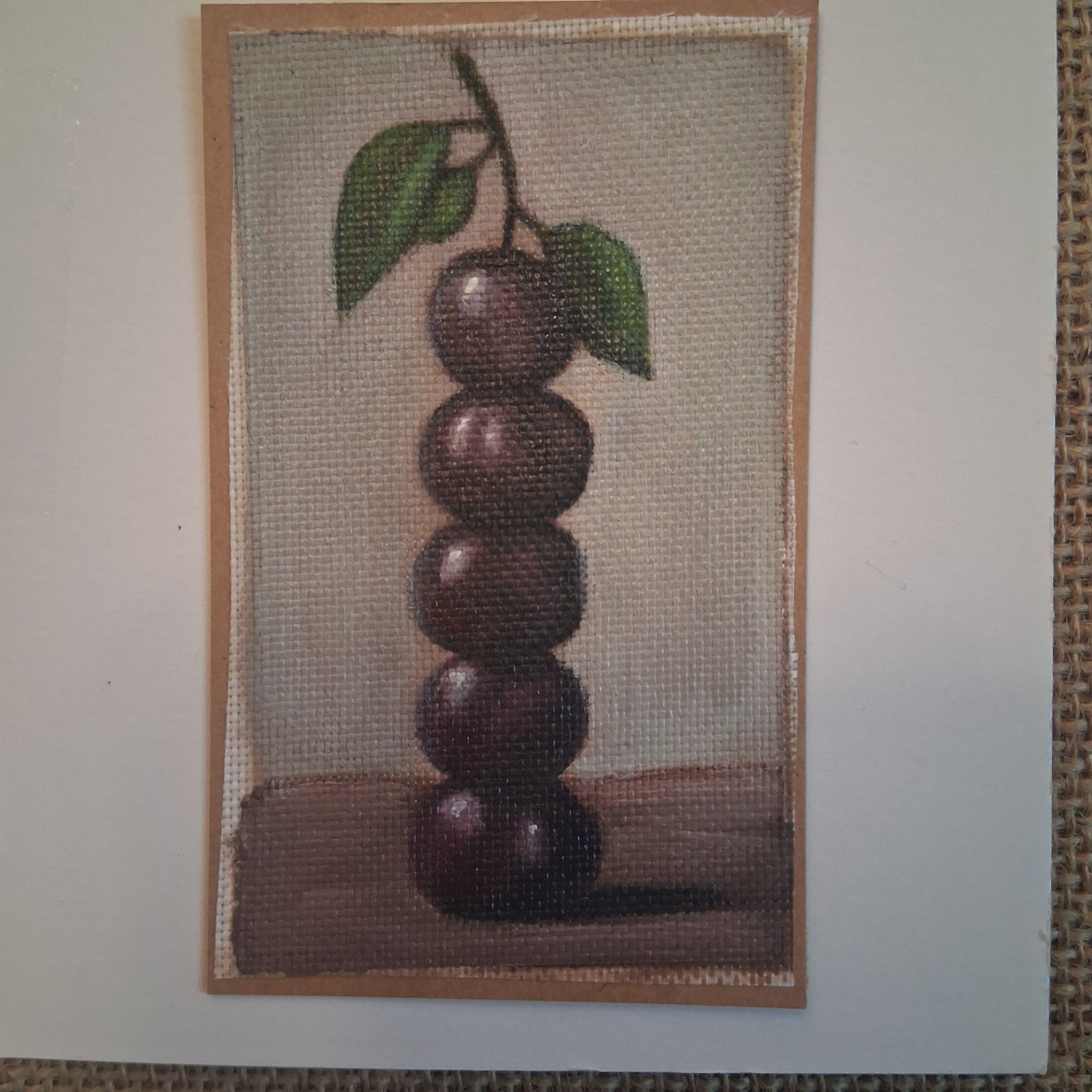 ACEO Fig & Fruit stack Painting on Canvas, Matted Artwork By Stacy Singleton