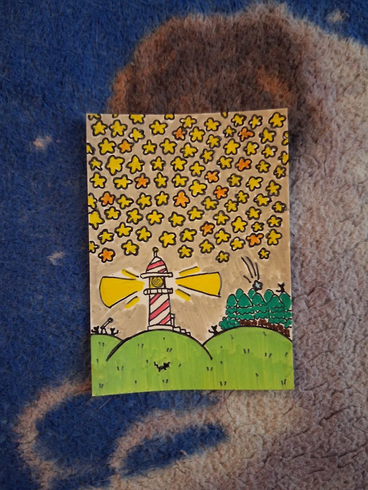 ACEO Original Acrylic Painting «Star Watchers» 2.5×3.5 Badgie and Blossom