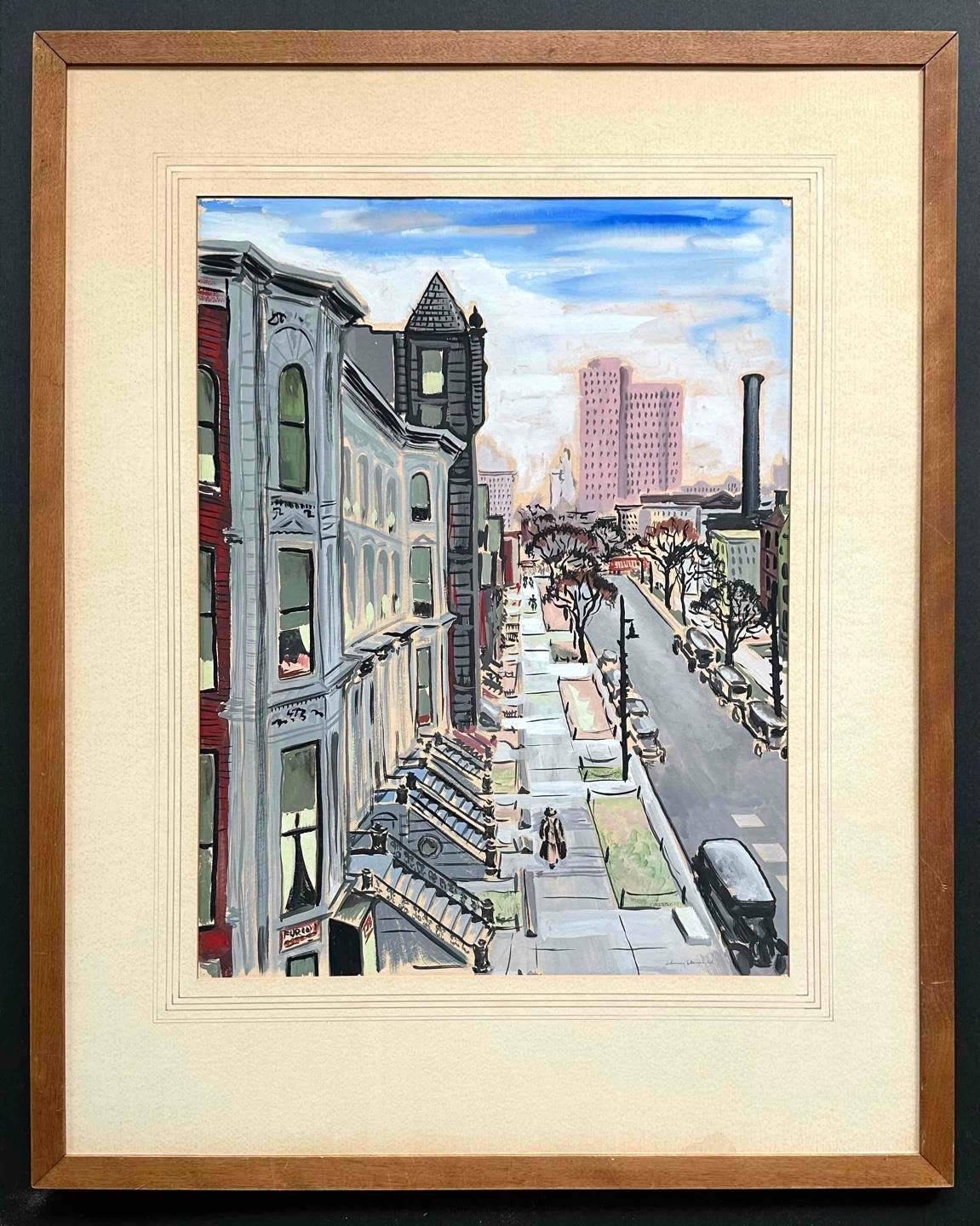 John F Stenvall -1930s City View «Dearborn Street» Chicago -Original Gouache