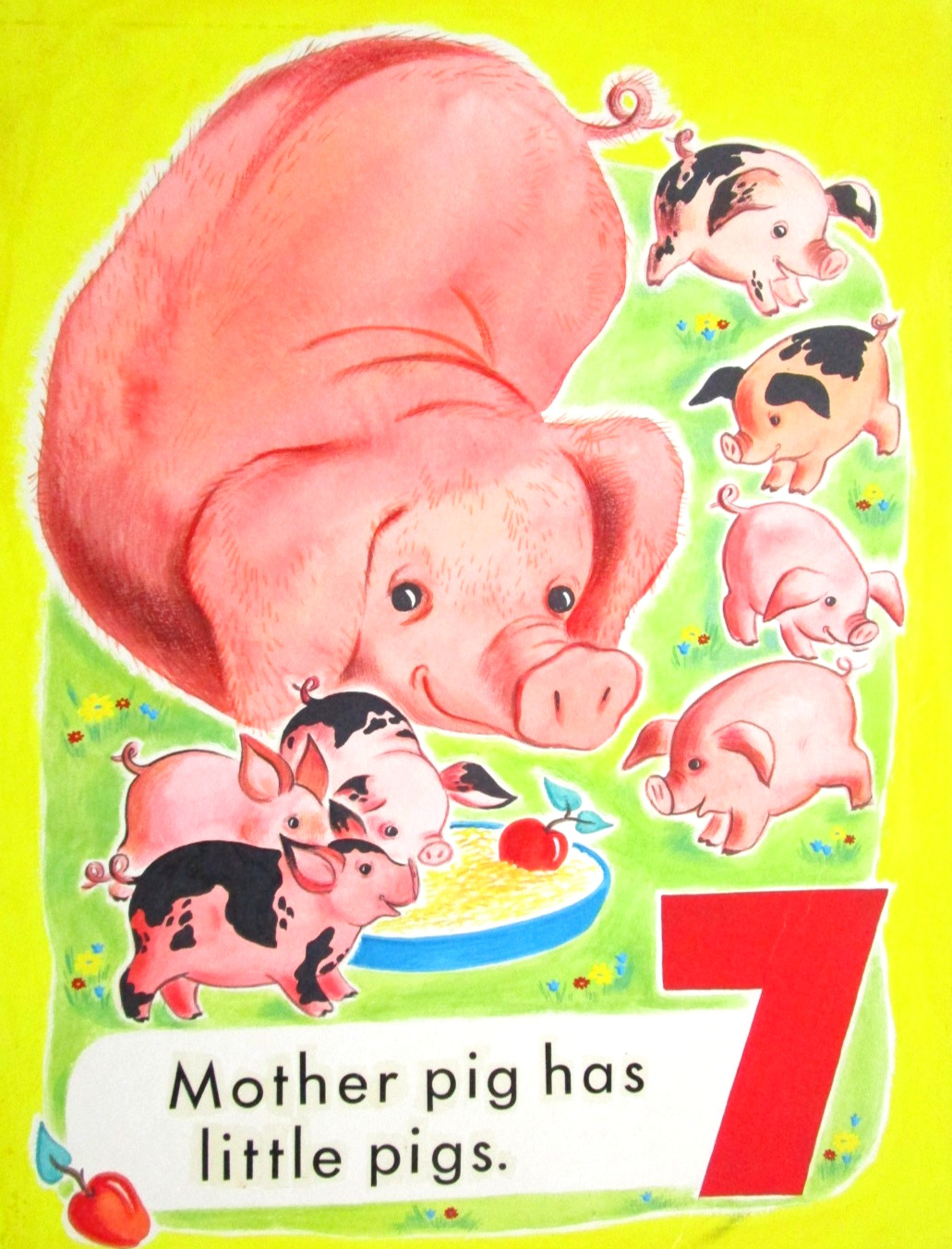 1950 PIGS CHILDRENS BOOK PAINTING COUNT THE ANIMALS ORIGINAL drawing art cel pig