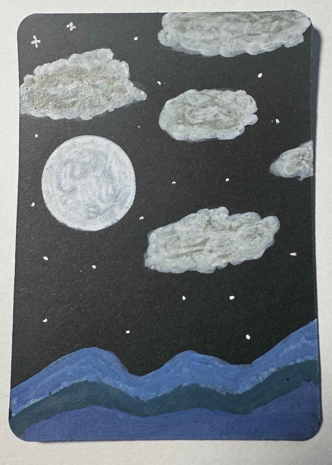 ACEO Original Acrylic Mini Painting 2.5 X 3.5 Abstract Night Sky Hand Painted