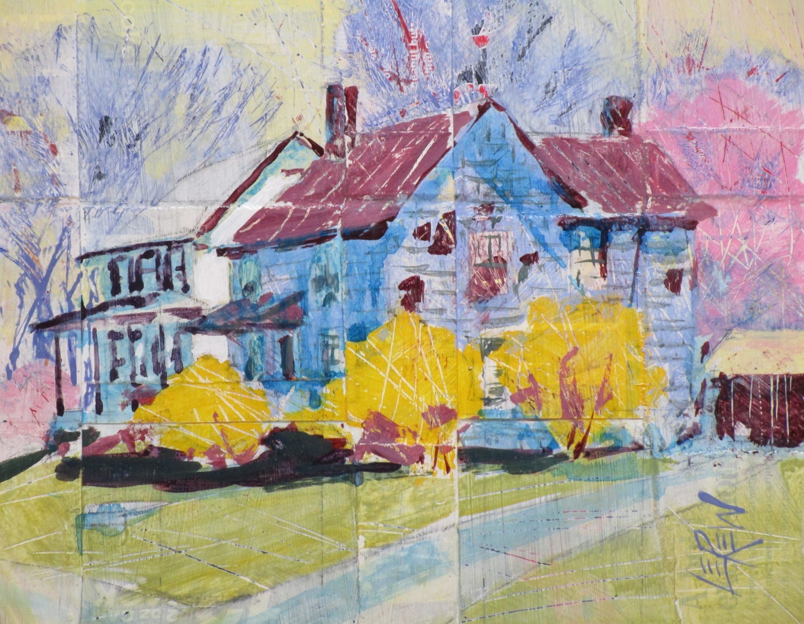 Lerew OOAK contemporary original semi abstract landscape painting signed COA
