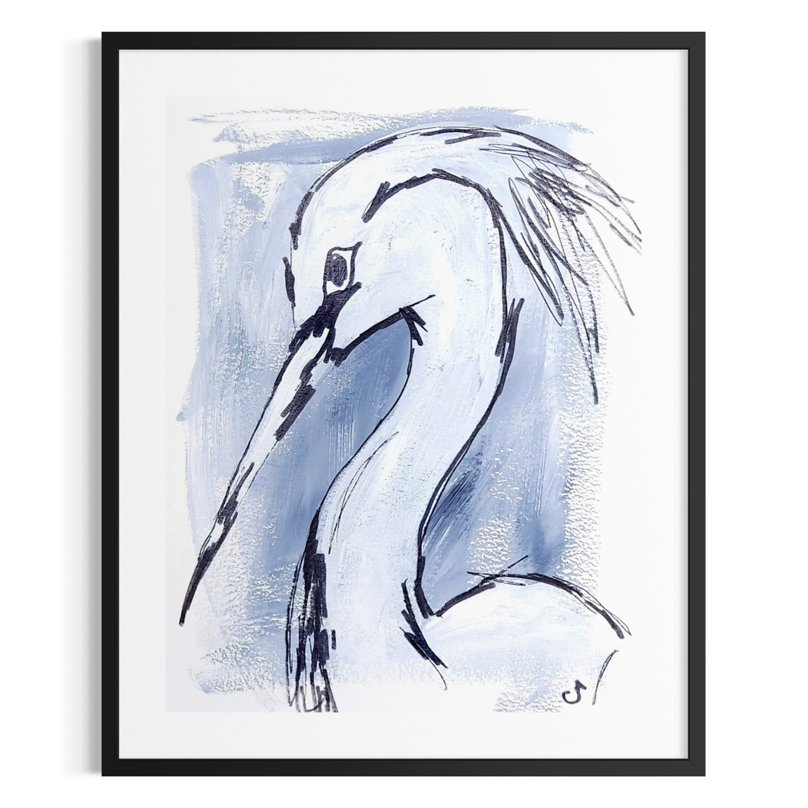 Original Abstract 9×12 Heron Painting Acrylic Coastal Tropical Wall Art Paper