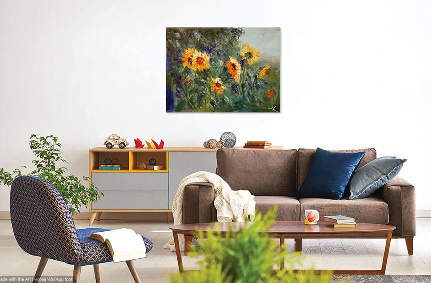 «Sunflowers» #003 – Original Expressive Oil Painting by Julia Lu 18″x24″