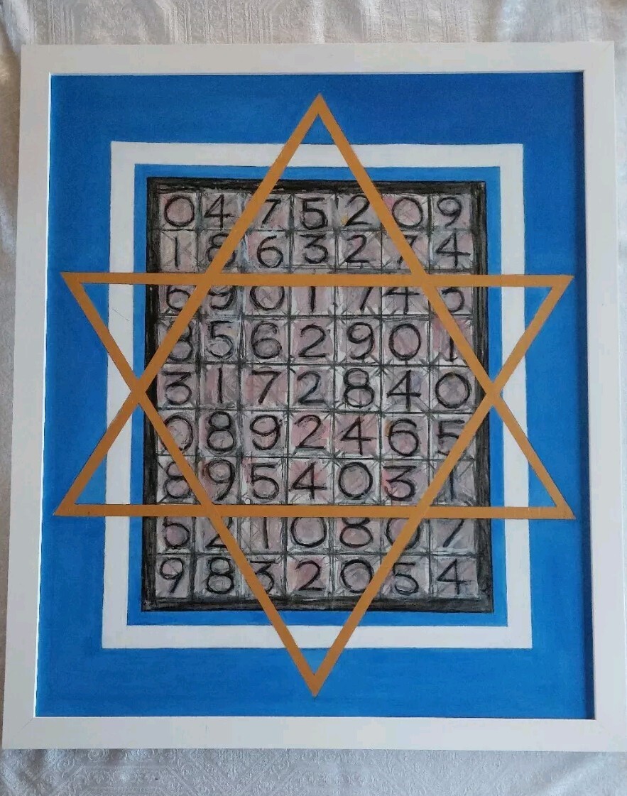 Star Of David Oil Painting w Kabbalistic Numerology Esoteric Cryptic Art Framed