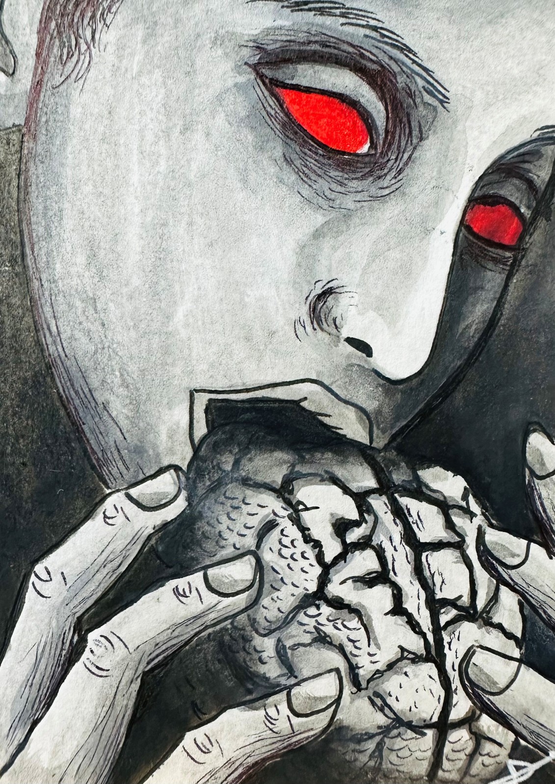 Brain Eater Dark ACEO Original Acrylic Painting Gothic Horror Human Portrait Art
