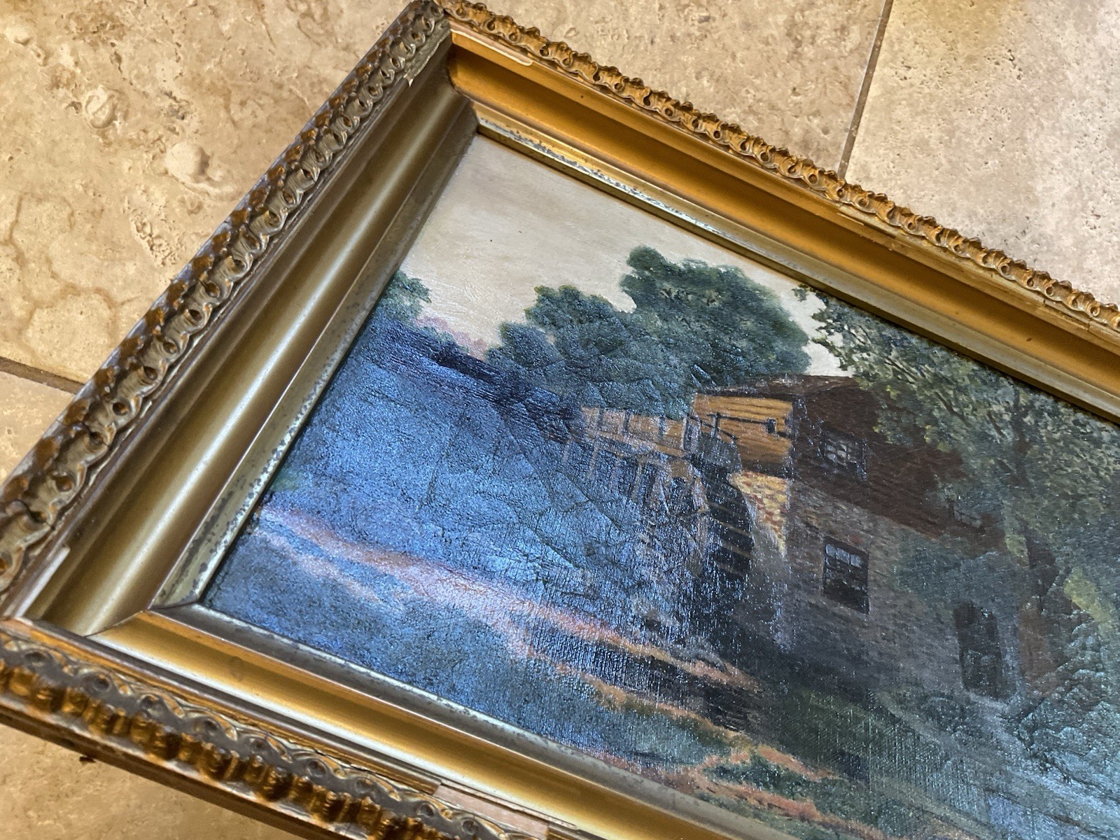 ORIGINAL 1916 SIGNED DATED OIL PAINTING WATER MILL