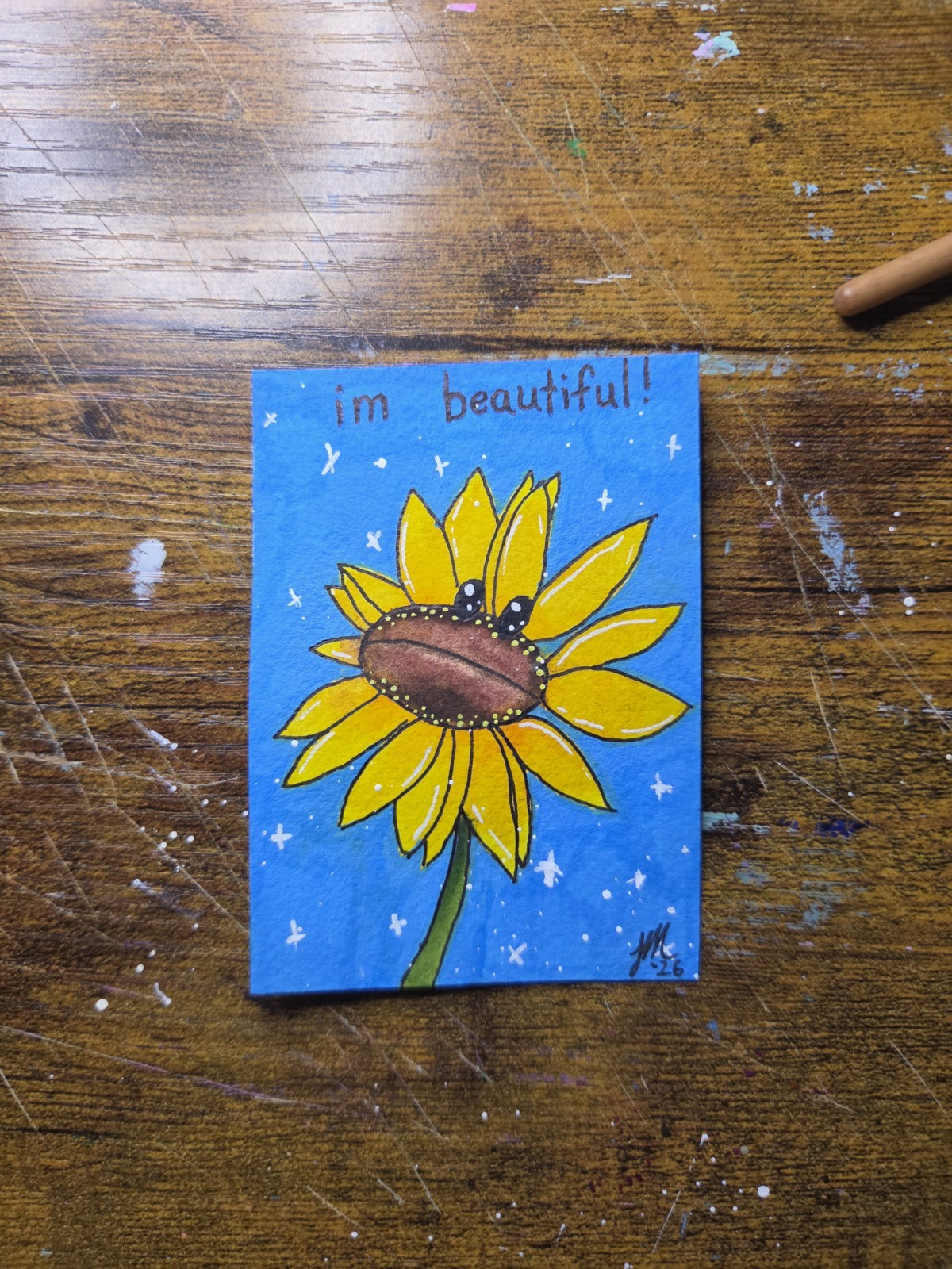 ACEO Original painting «I am beautiful Flower» (2.5×3.5 inches) Mixed Media