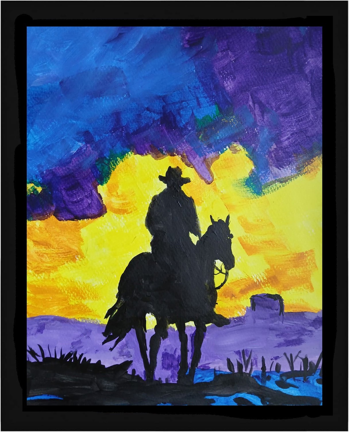 Abstract/Expressionism 11×14 Horse Ride One of a Kind Colorful Acrylic Painting