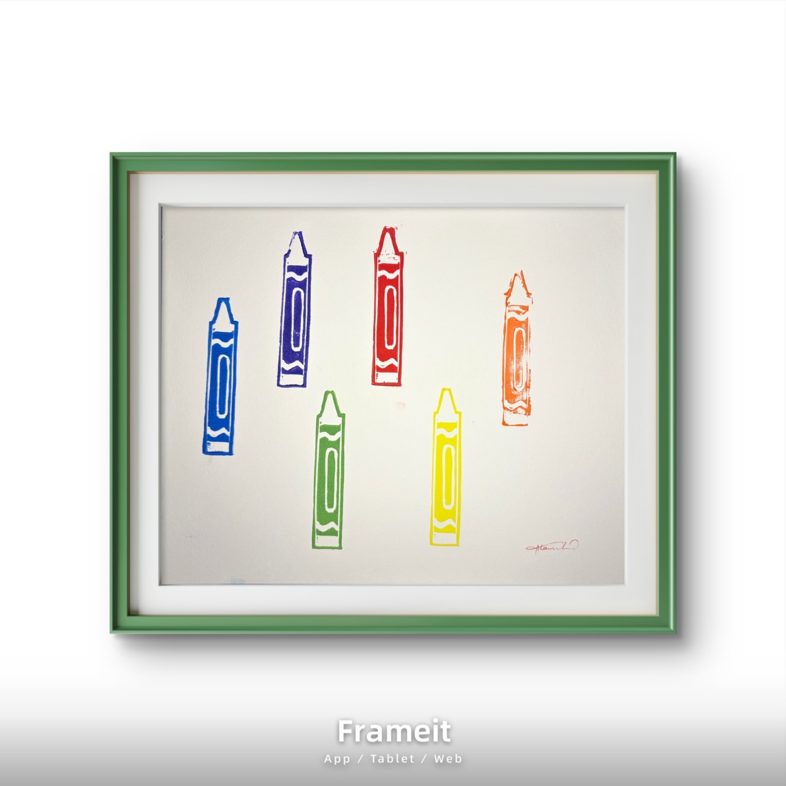 Colorful Crayons Linocut Print By Alannah Dyer- Acrylic 8×10 in. Beautiful