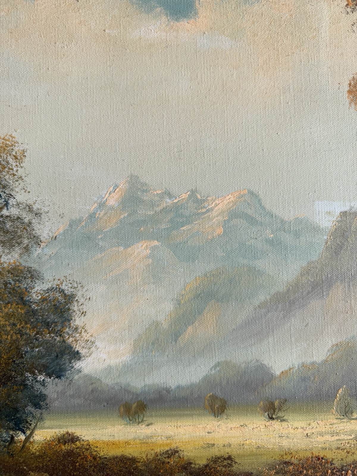 Beautiful Vintage Original Oil Painting On Canvas, Lake & Mountains 29×41 Signed
