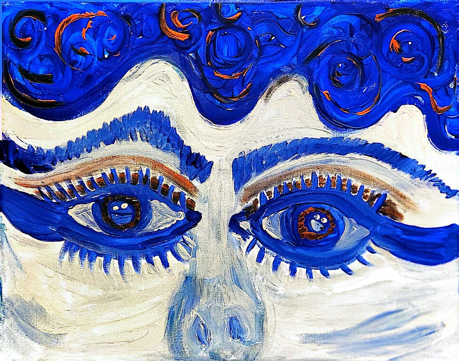 Blue Lady Eyes Unique Abstract Expressionism Wall Art Canvas Acrylic 11×14