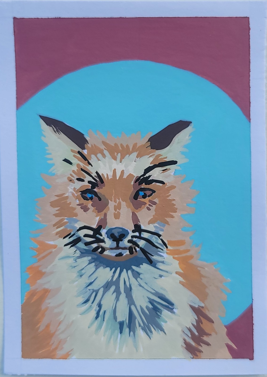 ACEO Original, Abstract Animal Fox, Mini Art Painting, Wildlife Animals