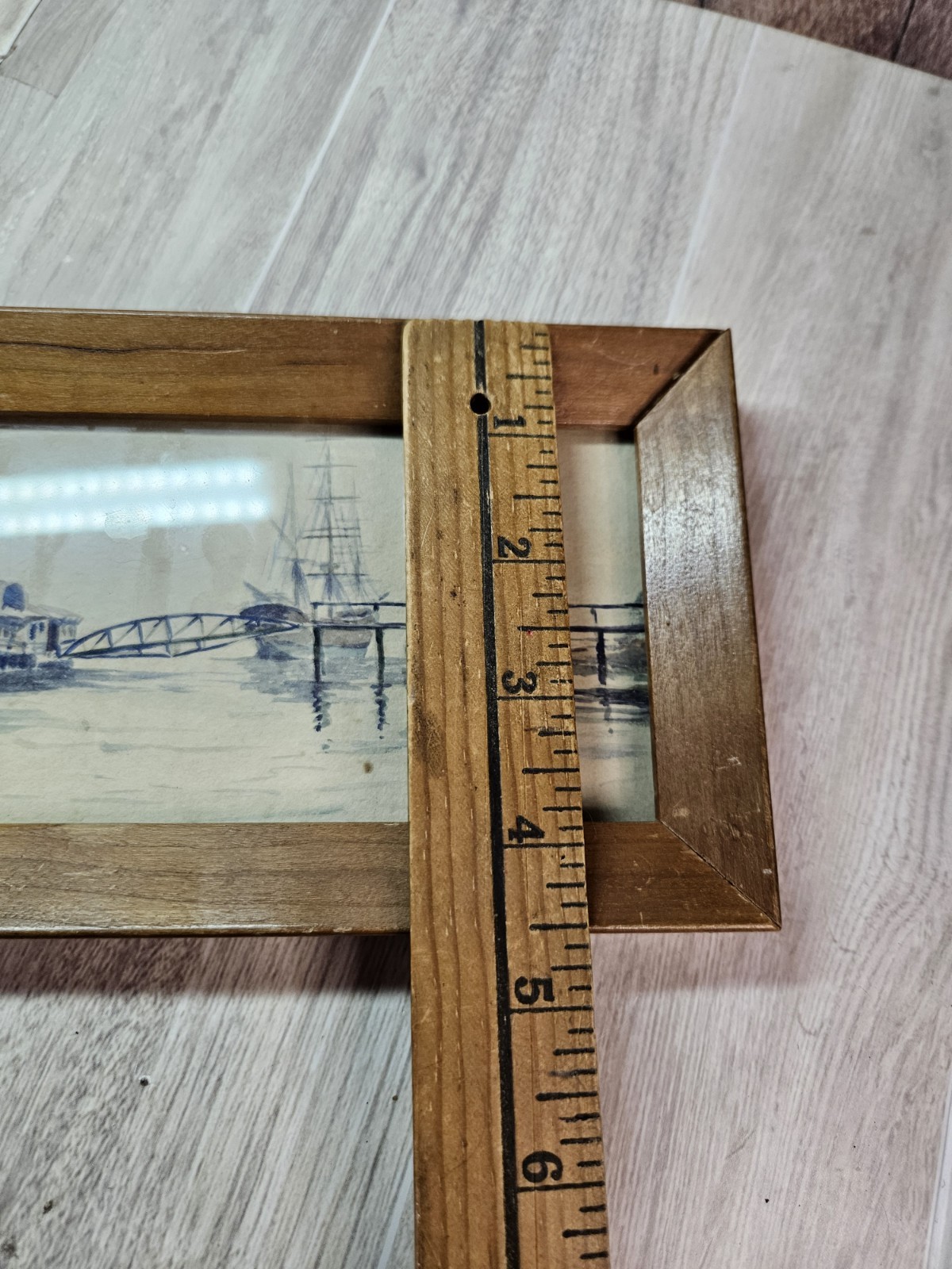Signed 1918 Harbor Scene Watercolor Ink Wash Framed Artwork Vintage Nautical…