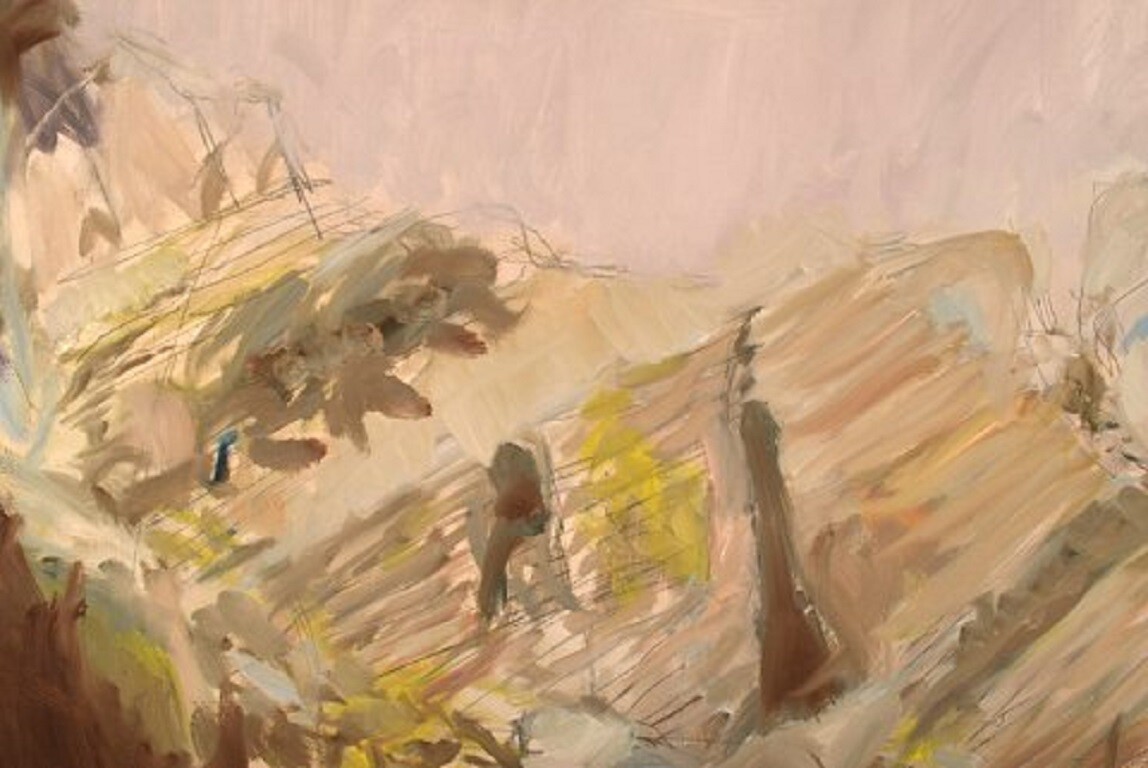 Swedish artist. Oil on canvas. Modernist landscape. 1980’s.
