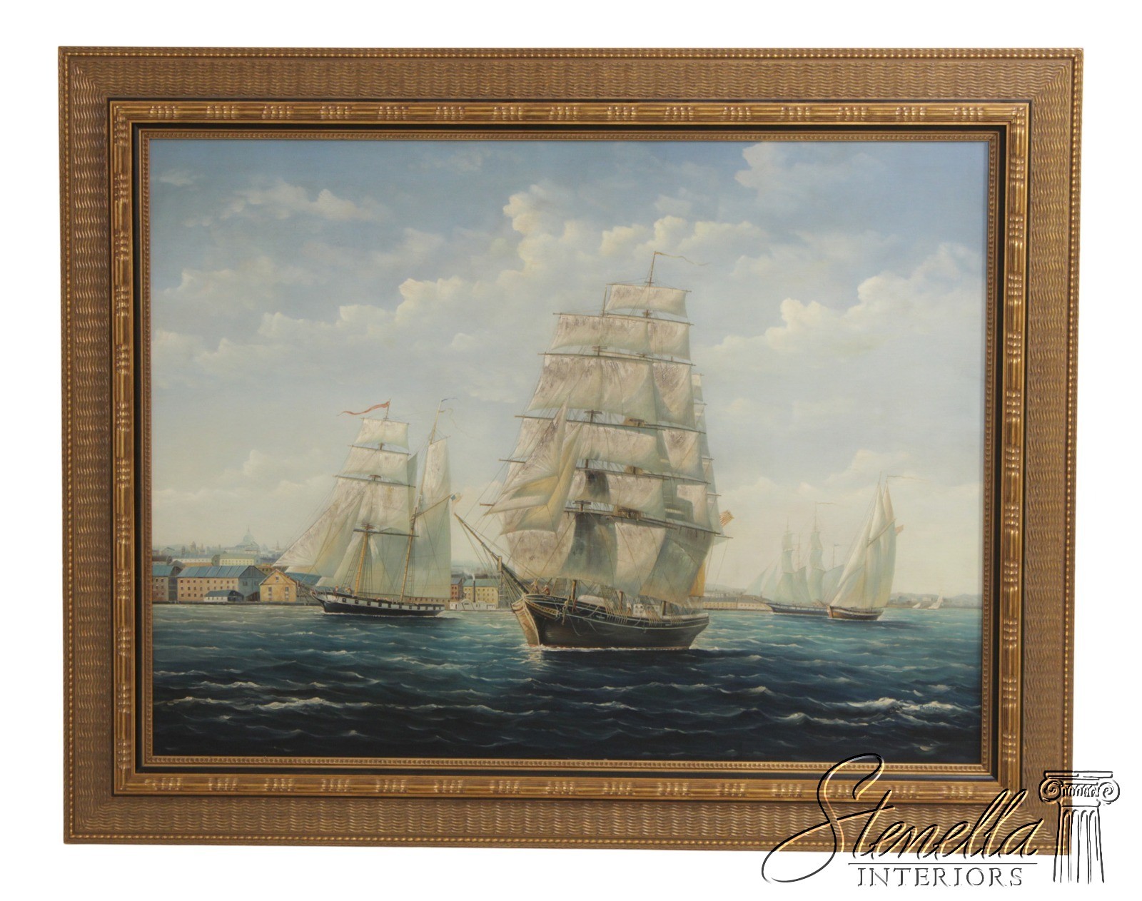 F73294: Artist Signed Oil On Canvas Tall Ships Painting