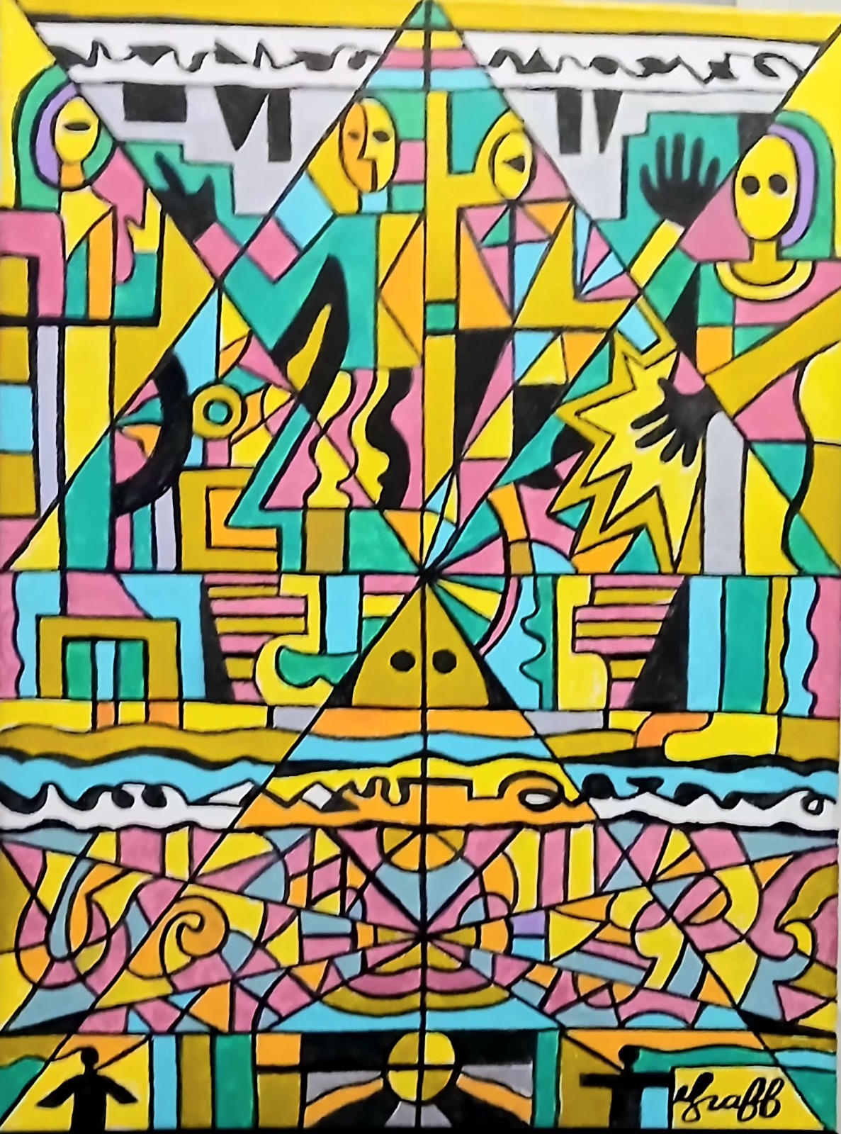 Krabb Abstract Geometric Original Acrylic Painting Signed Canvas