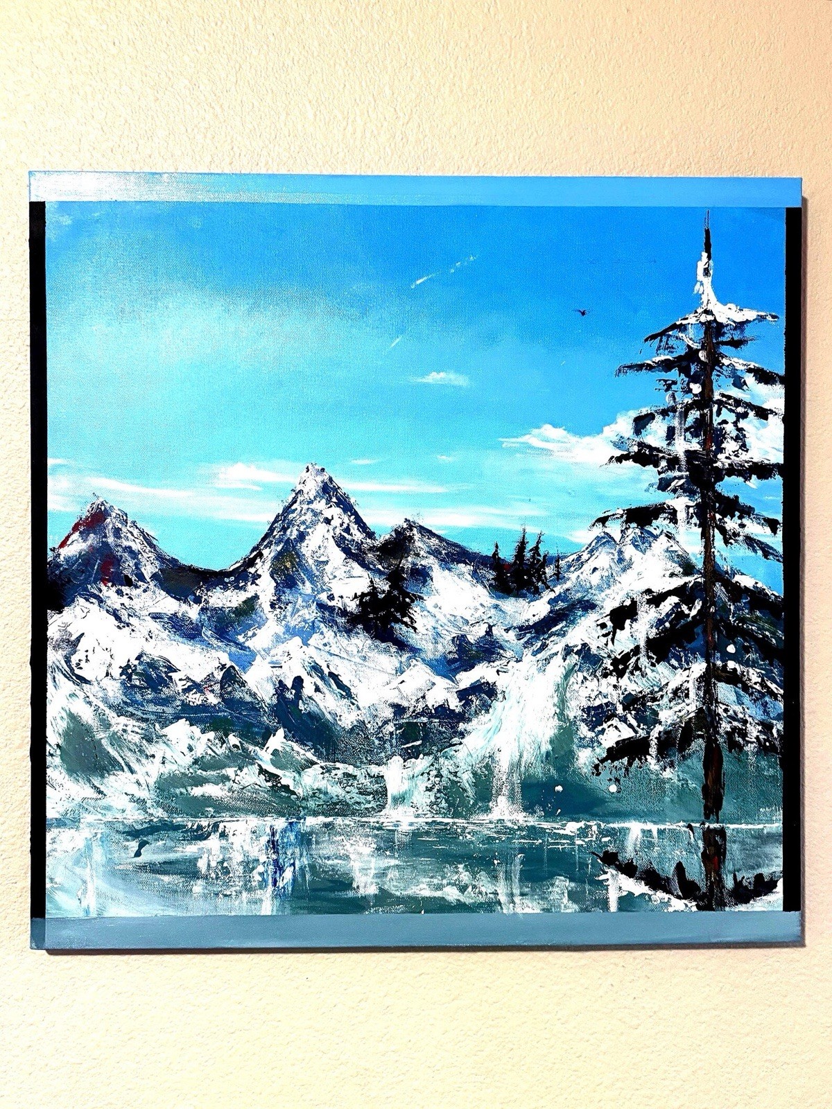 *ORIGINAL ARTWORK* Impressionist Snowy Mountain Lake Tree Canvas, Unframed