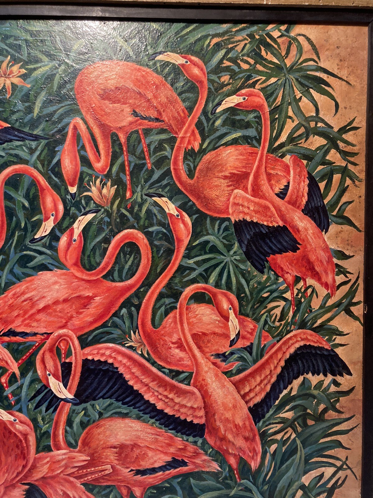 SIGNED MID CENTURY ABSTRACT MODERNISM FLORIDA FLAMINGOS ILLUSTRATION PAINTING