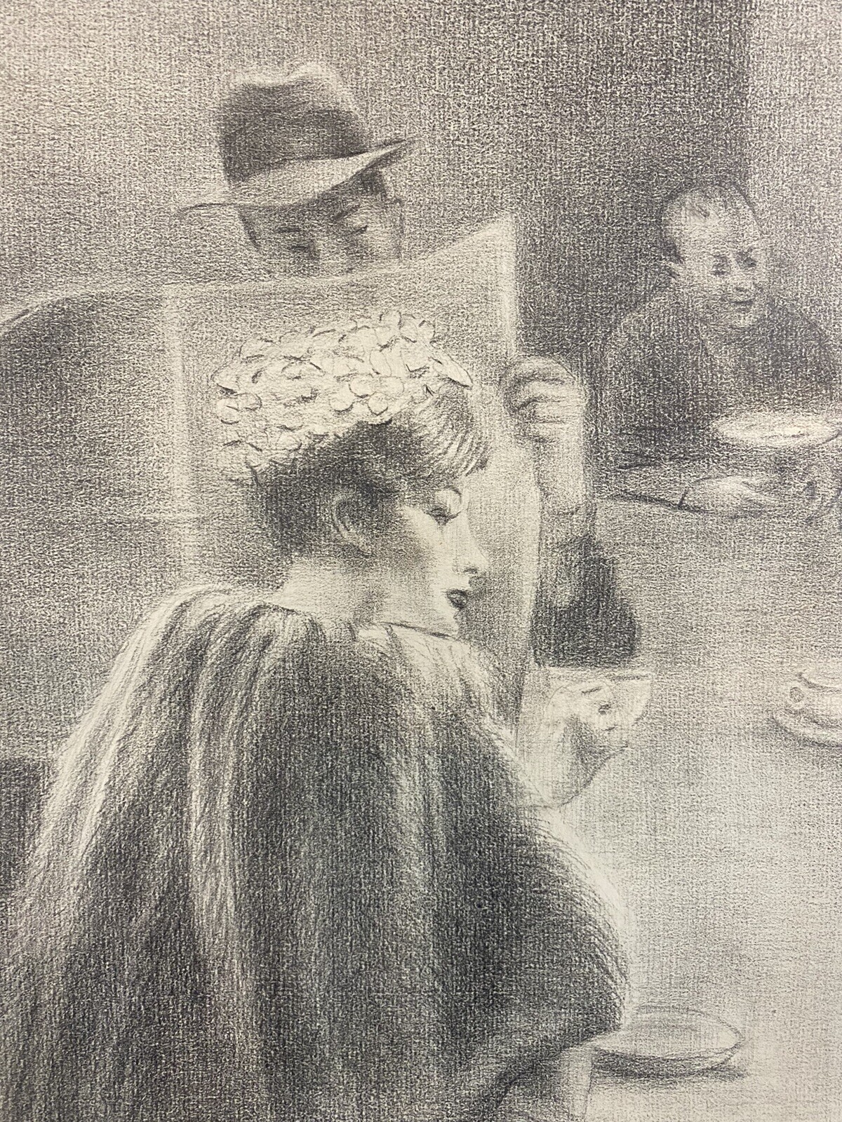 c. 1940 Wilma Prezzi Female WPA Regionalist Drawing City Diner Nighthawks Hopper