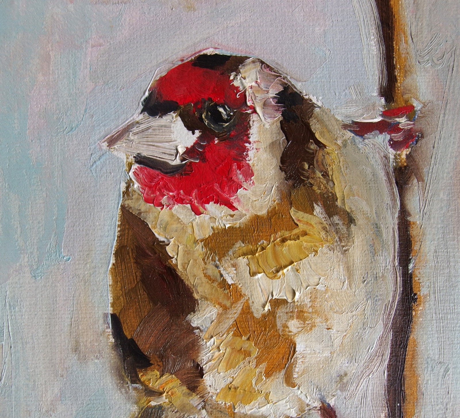 Small Bird Oil Painting, goldfinch, funny bird artwork, nice gift, 6×8″