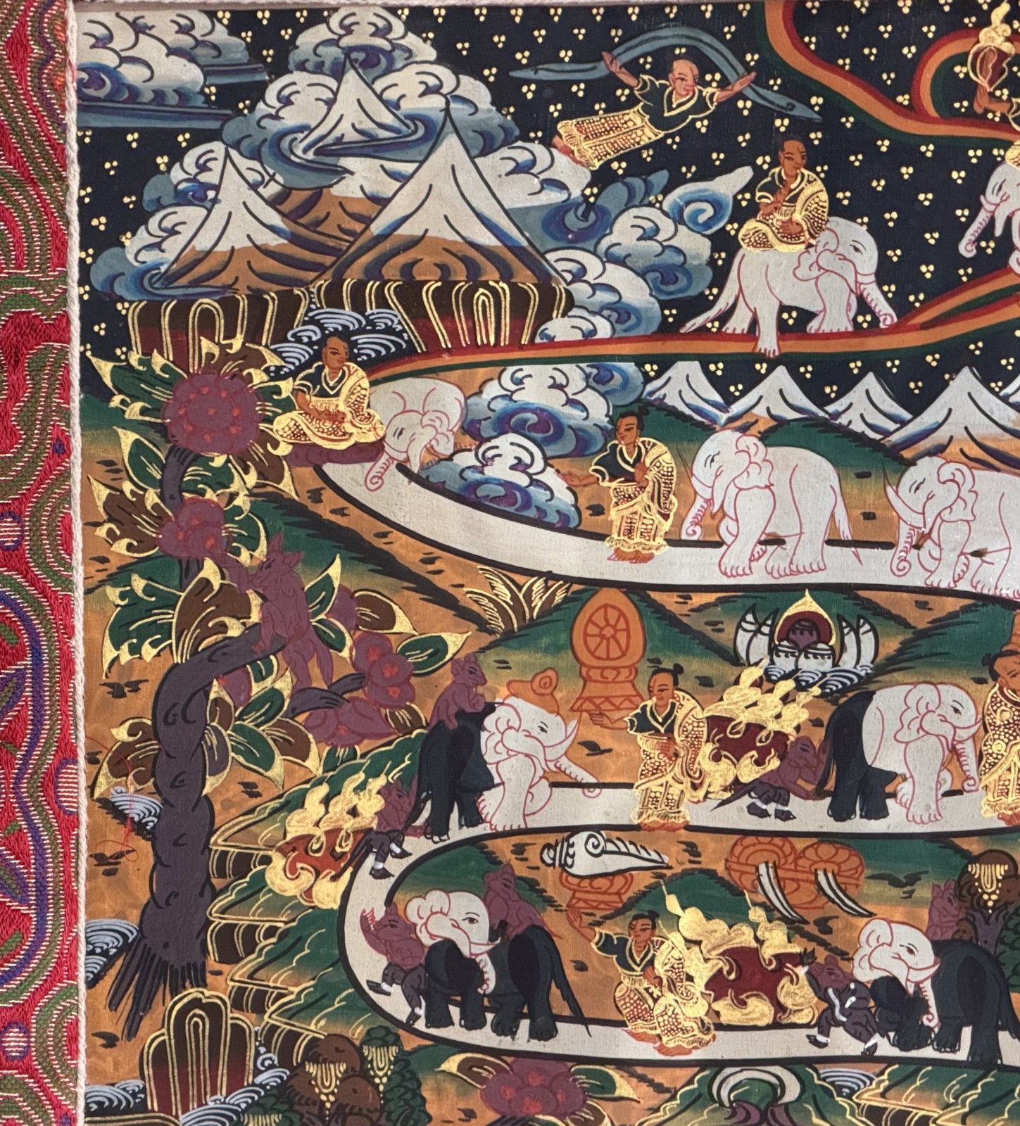 SAMATHA MEDITATION/ WAY TO HEAVEN ORIGINAL TIBETAN THANGKA PAINTING SILK FRAMED