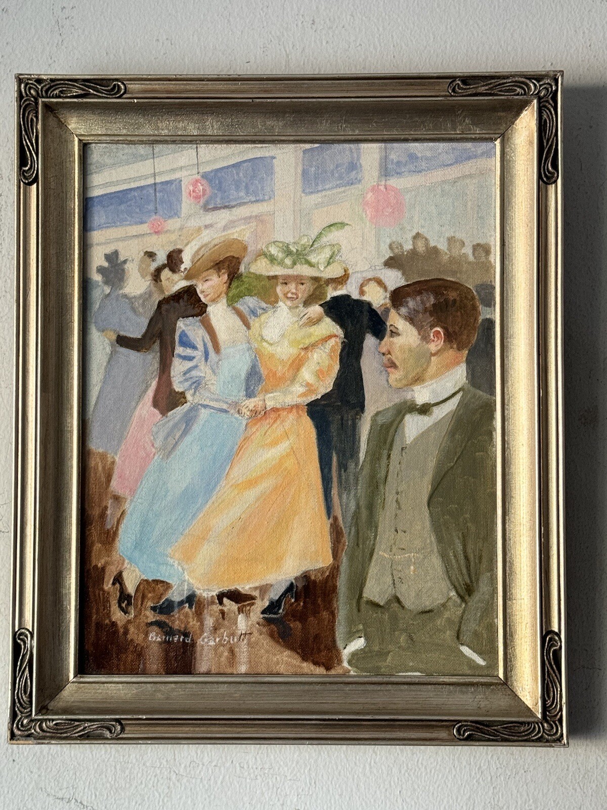 BERNARD GARBUTT ANTIQUE FIGURATIVE DANCE IMPRESSIONIST OIL PAINTING OLD DANCING