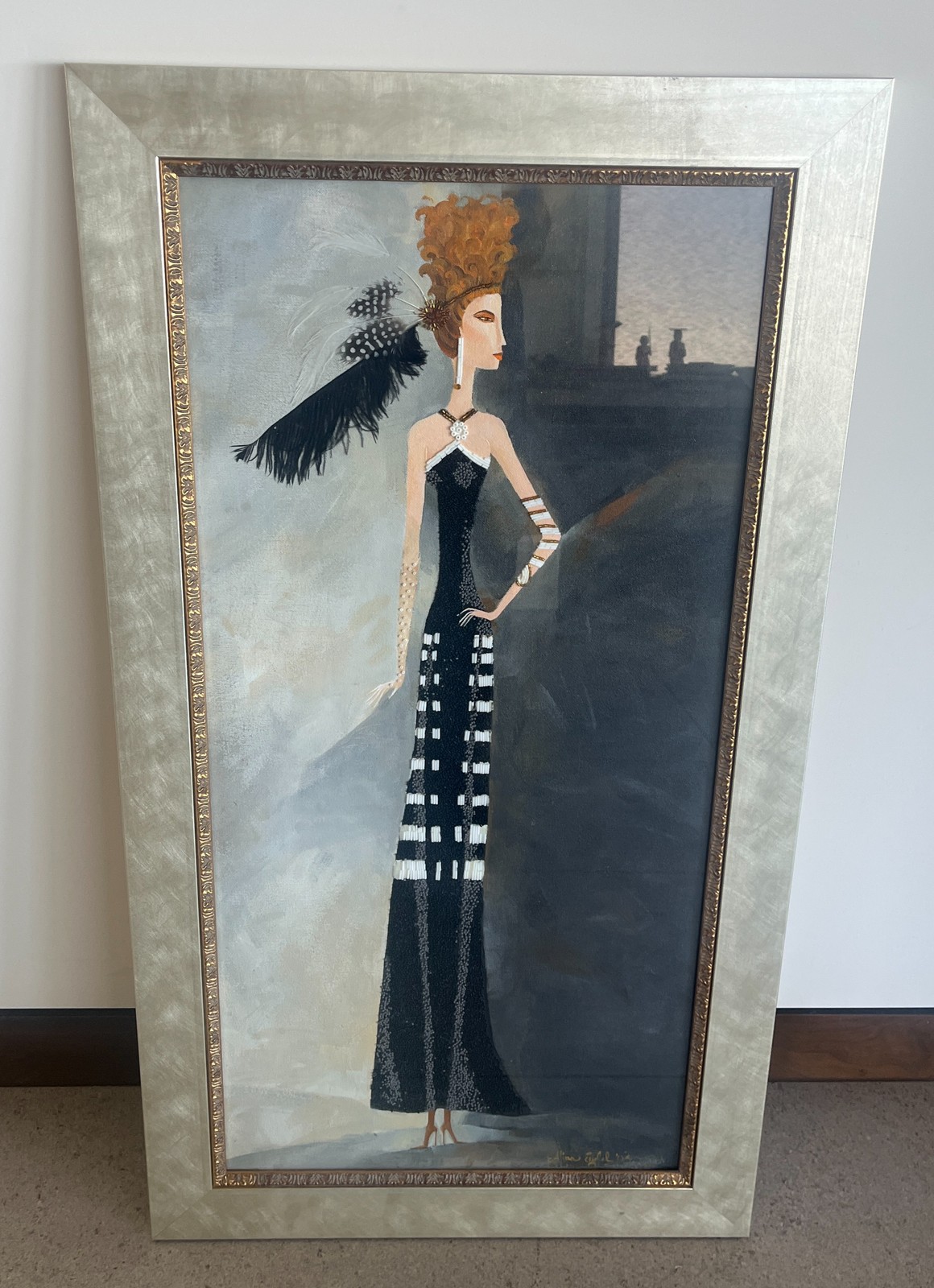 Alina Eydel Embellished Mixed Media Art Deco Fashion Woman Beaded Framed Wall