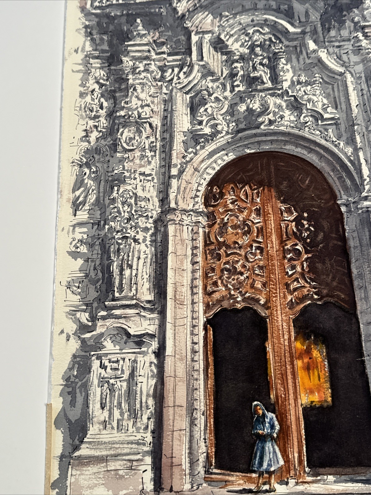 MUSEUM QUALITY PAINTING ARCHITECTURAL SOUTH AMERICA CHURCH MAURICE SILBER 1970