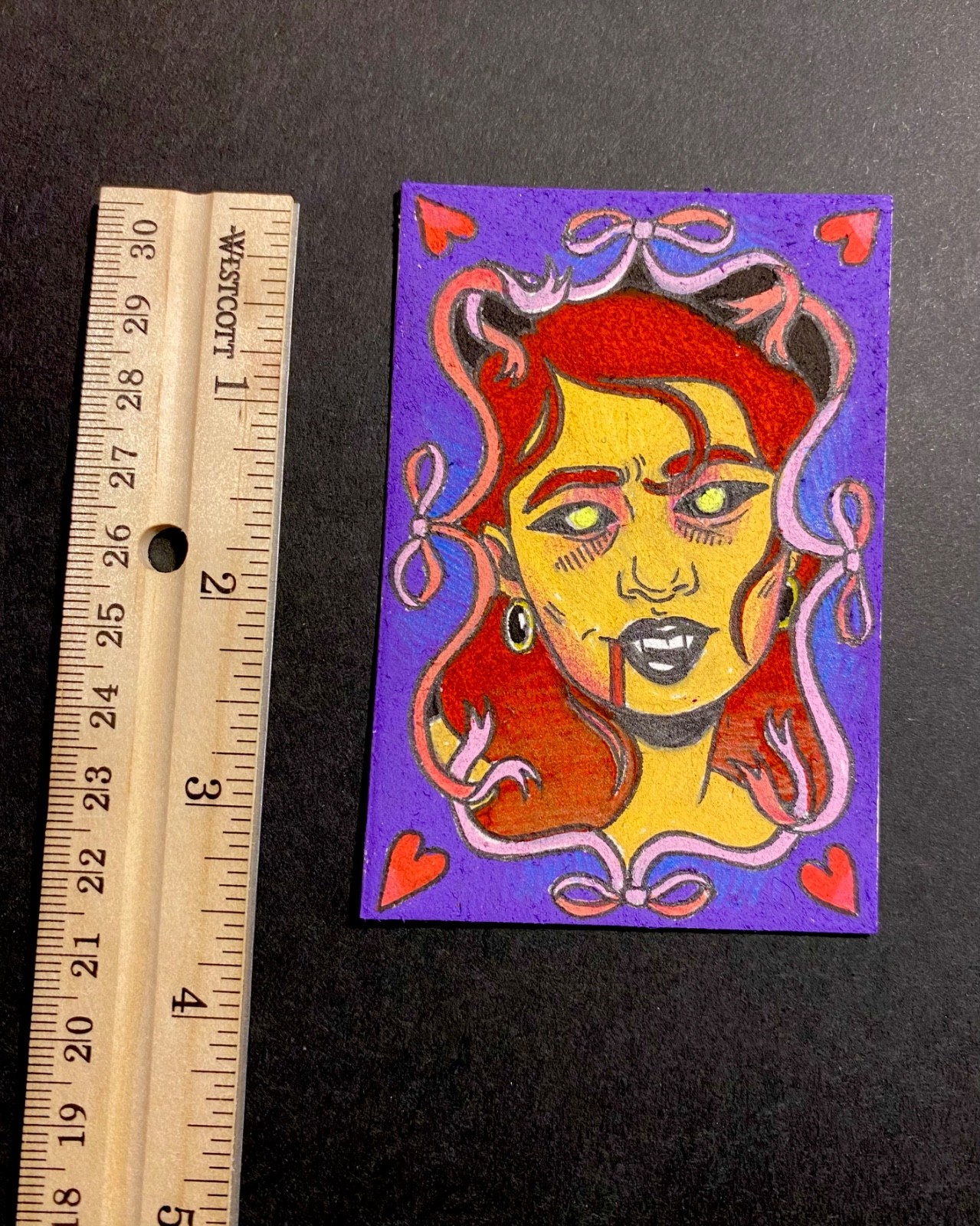 Original ACEO Vampire Portrait Art Card Gothic Horror Halloween OOAK ATC
