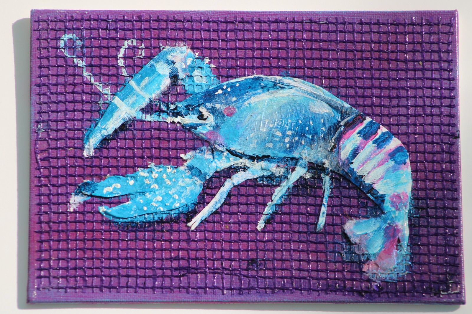 5×7 Mixed Media Painting «Blue Crawfish 4» by Vincent Kreamer