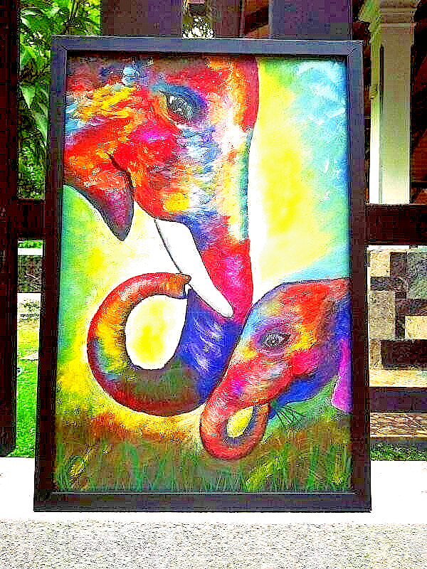 Original Water colored Mother And Baby Elephants Love Colorful Nature Hand paint