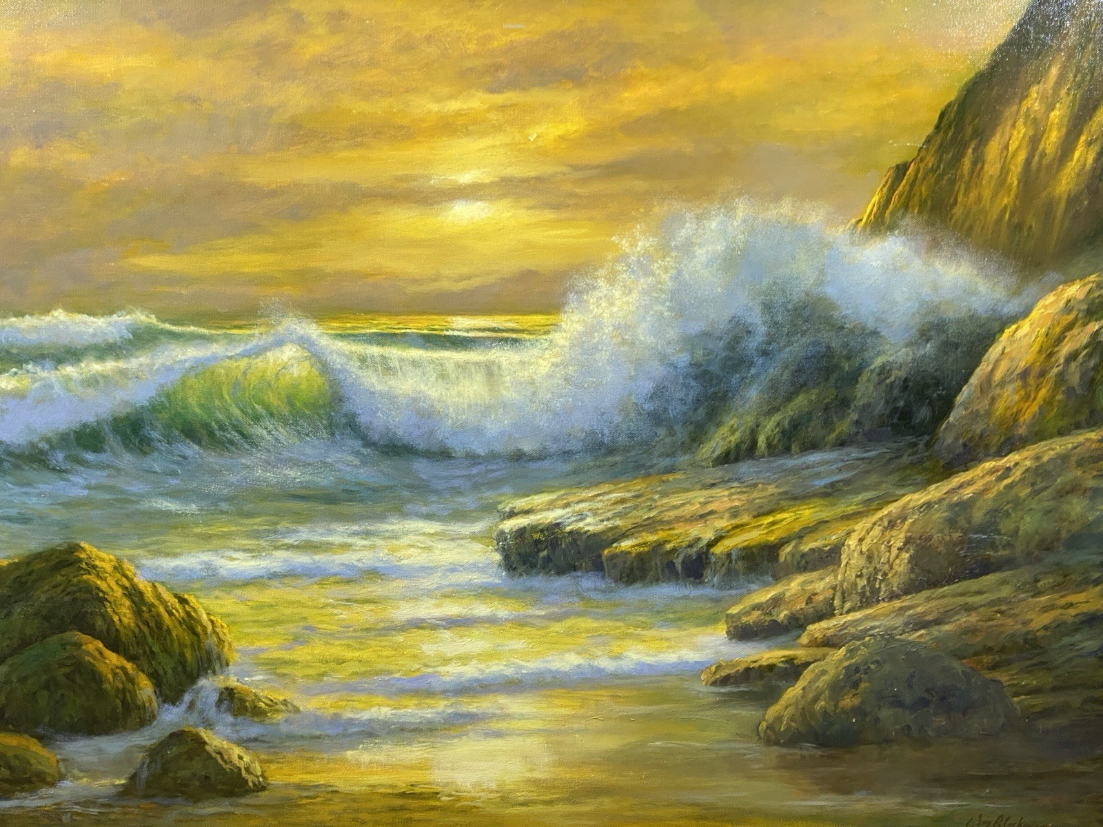 Signed William H. Blackman (American b 1930)»Golden Tide» Seascape Painting 2011