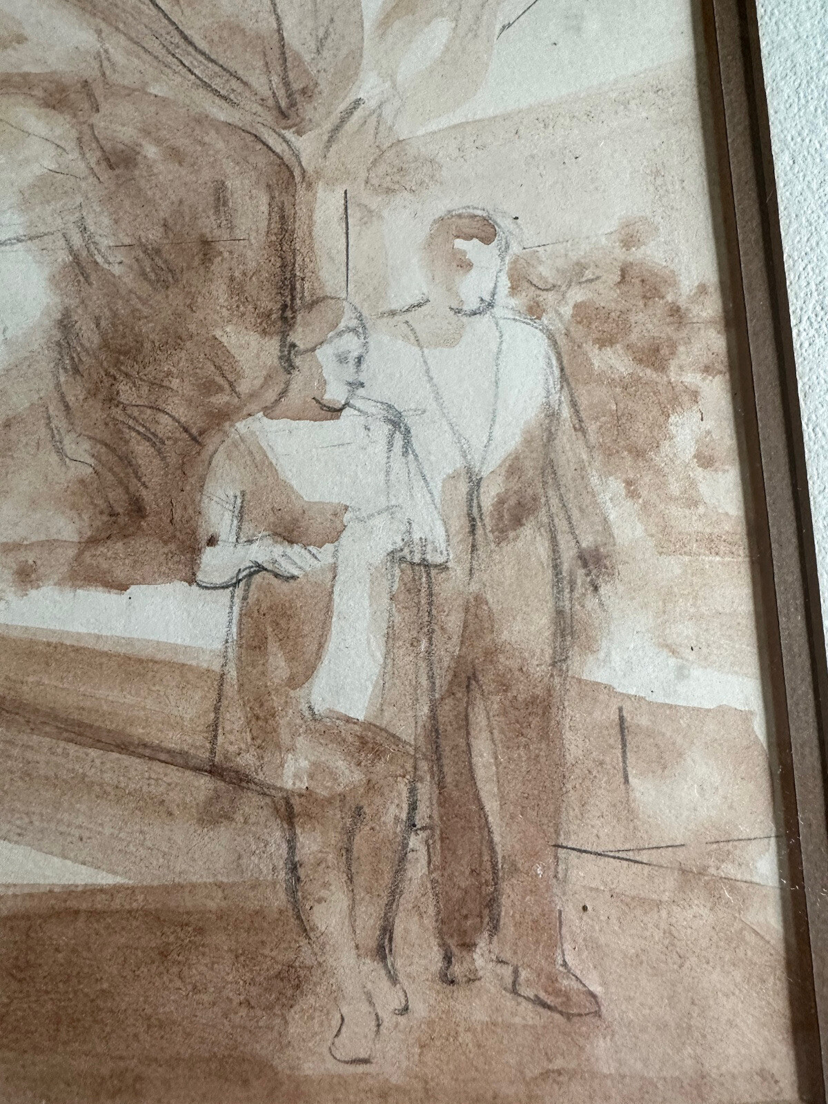 Dated 1971 Painting Pencil & Watercolor Modernist Original Frame Signed JW ’71.