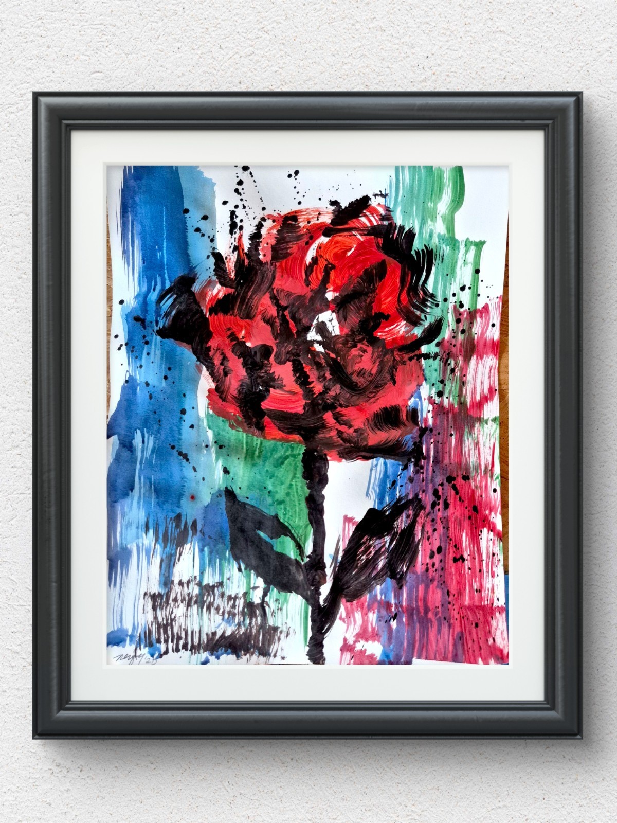 Original Expressionist 11×14 Red Botanical Acrylic Paper Home Decor Signed P089