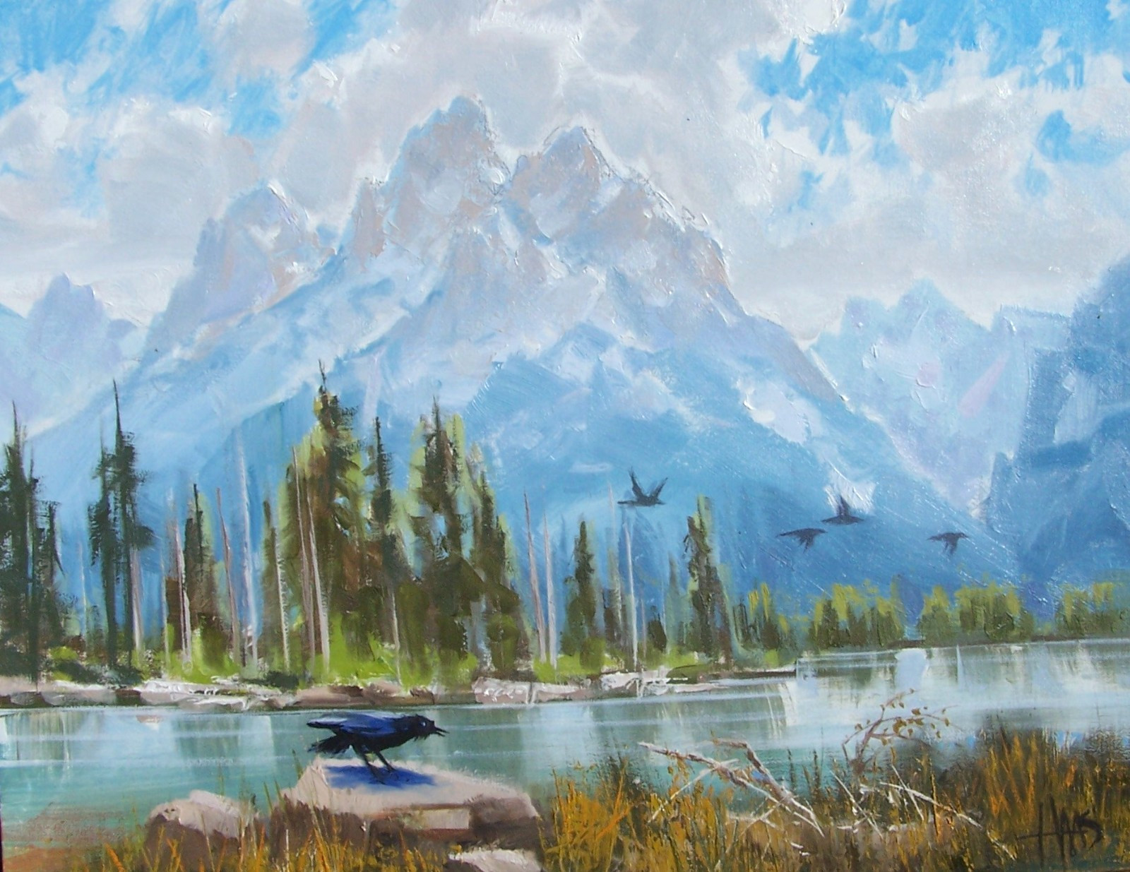 TOM HAAS painting ‘Hazy Day’ oil 11″x14″ Wyoming Tetons mountains ravens lake