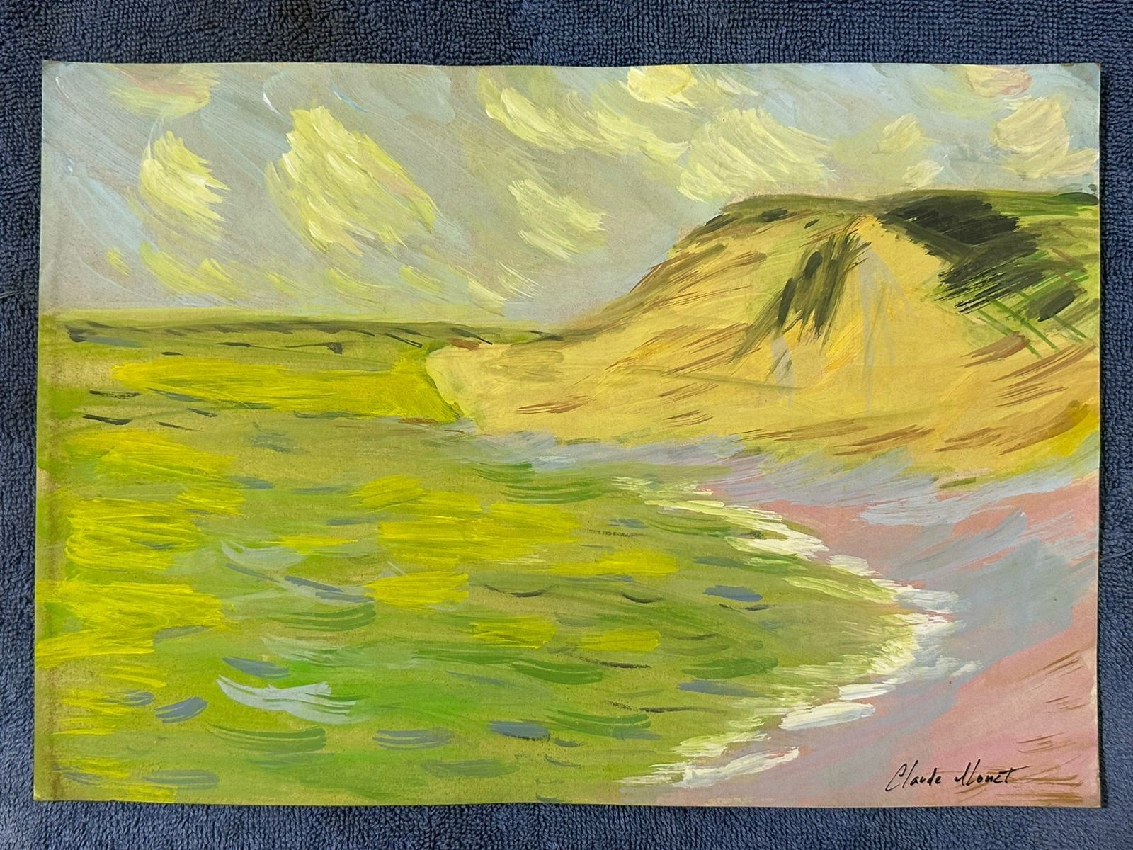claude monet drawing and painting on old paper signed stamped vintage