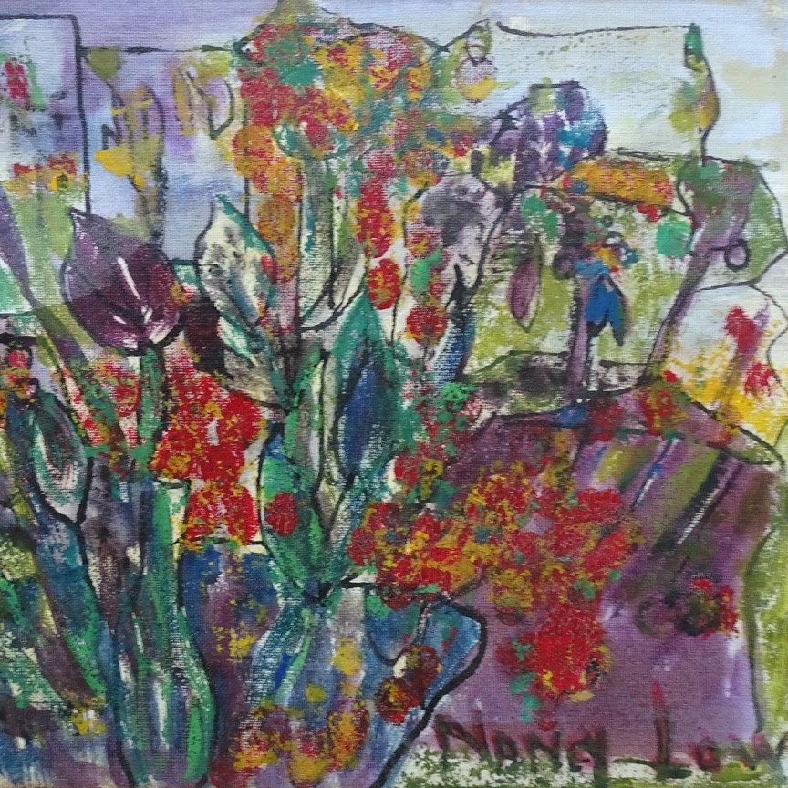 Mid Century Floral Abstract Impressionism Oil Painting Framed Signed 14.75×10.75