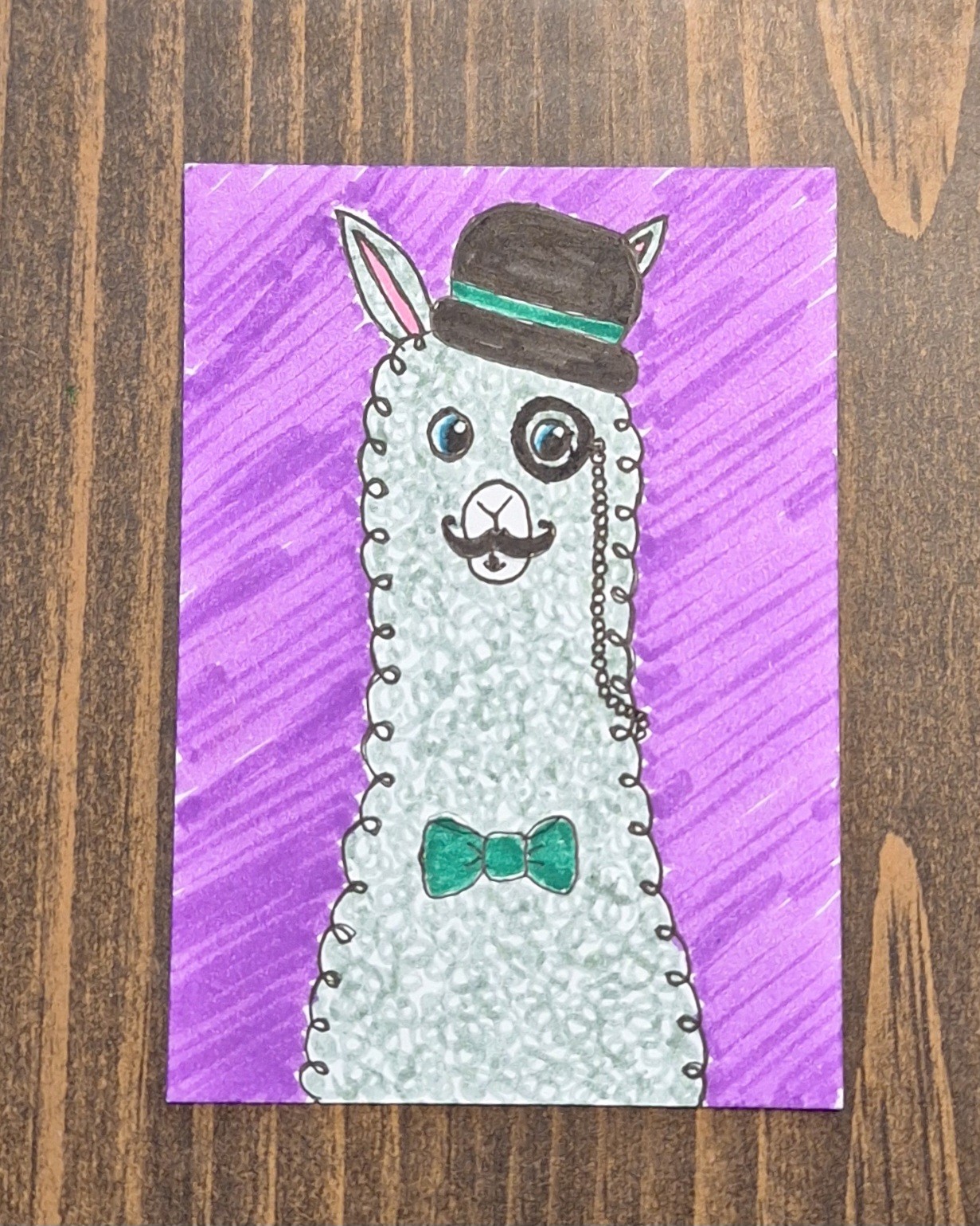 ACEO Original Gentleman Alpaca Llama Cartoon Watercolor Painting