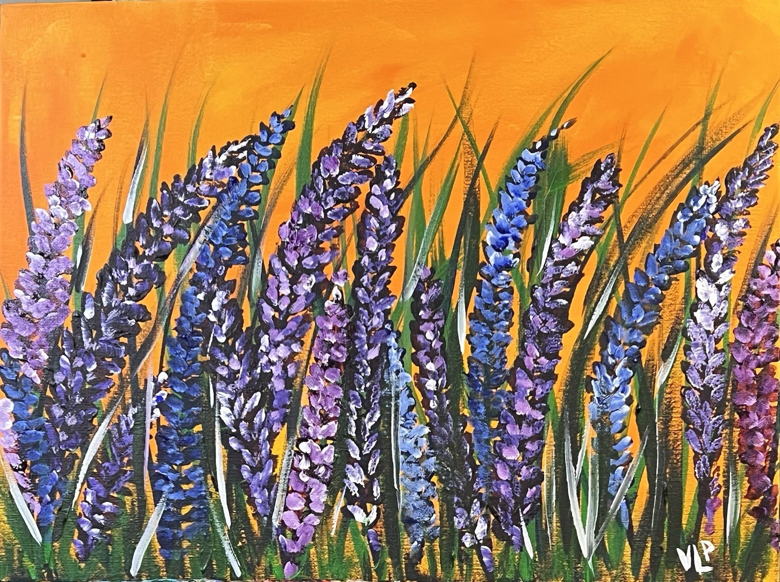 Orange Sky Lavender Original Colorful Floral Art Acrylic 16×12” Canvas Panel