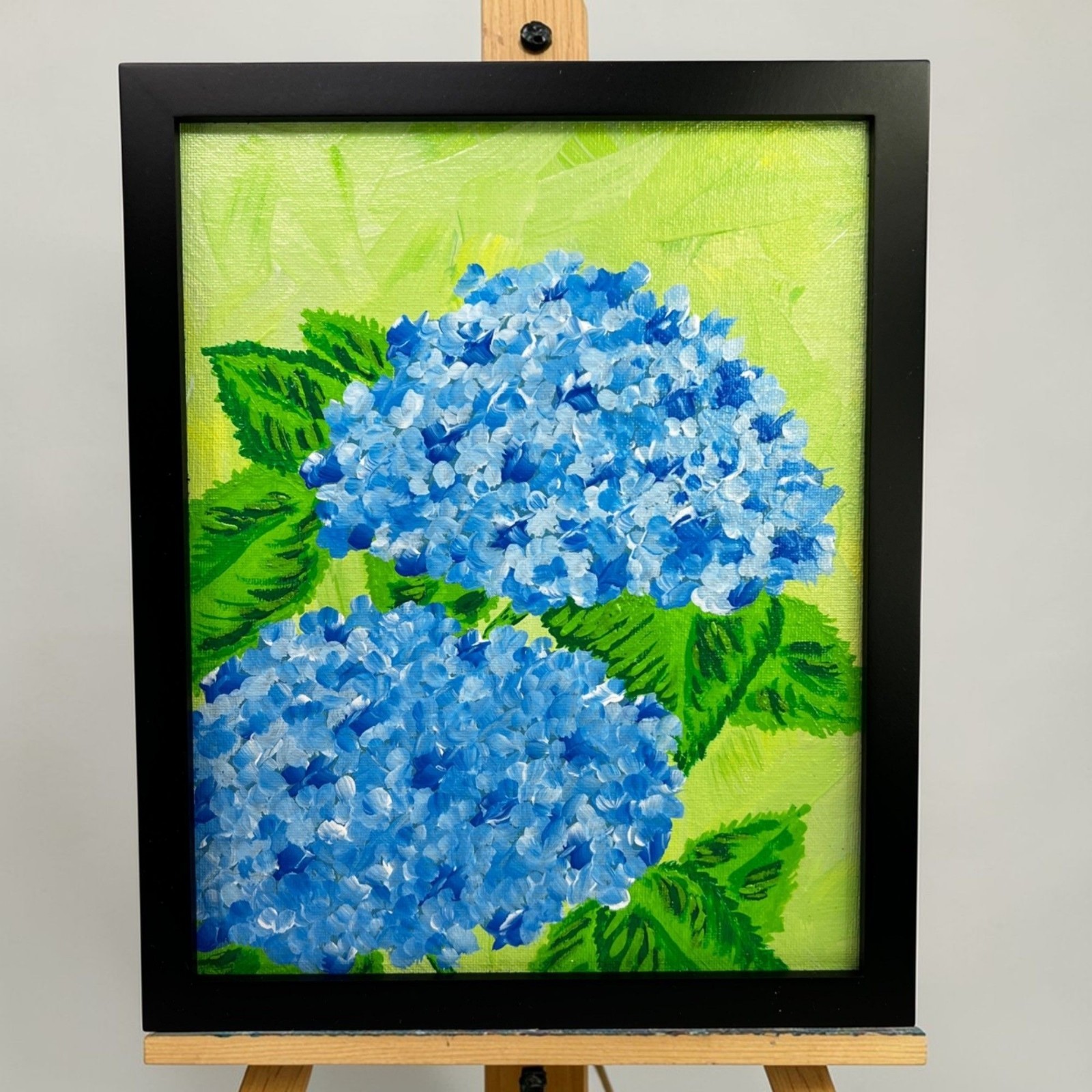 Hydrangea Blues 8×10 Framed Original Acrylic Floral Theme Wall Art Home Decor