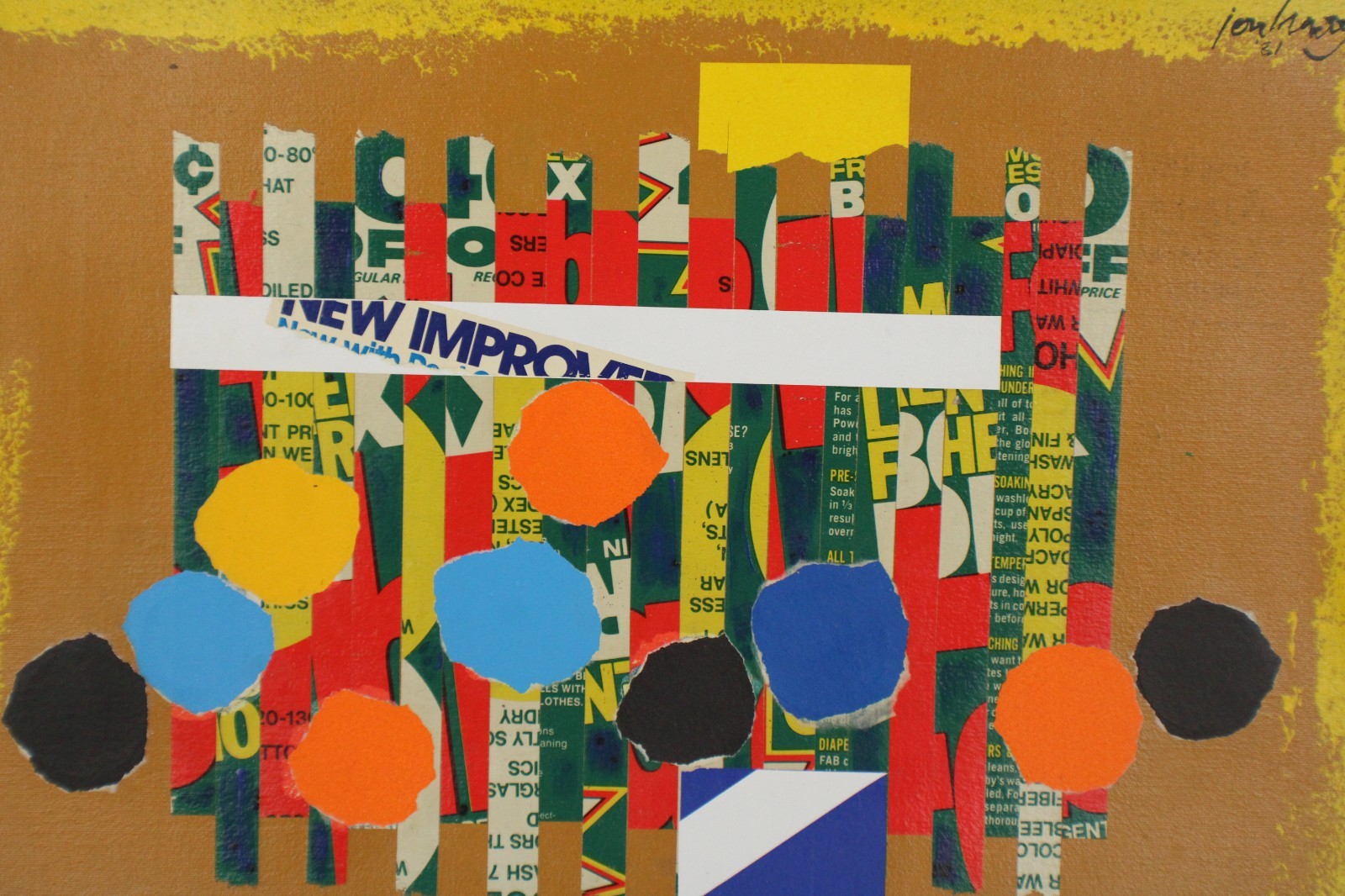 Mid Century Collage Abstract Style Oil Painting On Canvas Signed Jon Henry