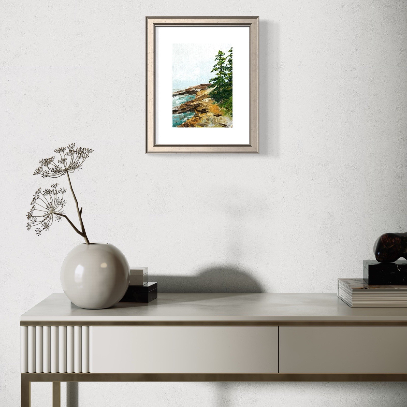 8×10 Maine Original Oil Painting Acadia Landscape New England Pine Art Signed